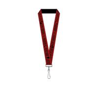 DC Comics Lanyard, Black Adam Justice Society Icons and Text Red Black, Elastic