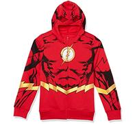 DC Comics Little Flash Cosplay - Felpa con cappuccio e cerniera e mantello DC per ragazzi 4-20, Rosso, 5-6