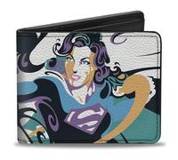 DC Comics Portafoglio, Bifold, Supergirl Color Splash Punch Pose Blu Viola Nero, Pelle Vegana