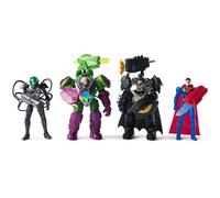 DC Comics, set Metal Force Team Up Brainiac e Lex Luthor contro Batman e Superman, action figure da 10 cm con accessori, include carte dei personaggi, giocattoli per bambini e bambine dai 4 anni in su