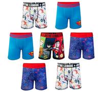 DC Comics Superhero Briefs Multipacks with Batman, Flash, Superman & More, Sizes 4, 6, 8, 10, 12 Corti, Confezione da 7 Boxer Sportivi Justice League, 6 (Pacco da 7) Bambini e Ragazzi