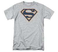 DC Comics - Superman - Scudo Blu Navy E Arancio - T-Shirt Unisex Adulti - Grigio