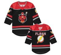 DC Comics The Flash Boys 4-20 - Maglietta da Hockey a Maniche Lunghe, Colore: Nero/Rosso, Nero/Rosso, 50
