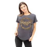 DC Comics Wonder Woman Metallic Logo T-Shirt, Grigio (Charcoal Cha), 46 (Taglia Produttore:Extra Large) Donna