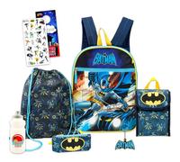 DC Comics Zaino scolastico Batman con portapranzo per bambini, confezione da 5 pezzi con zaino da 40,6 cm, borsa per il pranzo, portapenne, adesivi, set di zaini per la scuola Batman