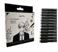 DC SRL PRYMA Fineliner, micro penne da disegno per schizzi disegno, redazione, ufficio documenti, Comic, manga e scuola utilizzando (Set da 12 PCS)