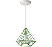 DC VOLTAGE 1 Testa a Forma di Diamante Gabbia di Metallo Lampada a Sospensione Plafoniere Moderna 95 cm Lampadario a Sospensione Industriale retrò Regolabile, Verde Con Lampadina