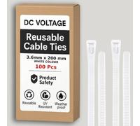 DC VOLTAGE 100 fascette riutilizzabili bianche, 200 mm x 3,6 mm, in plastica, resistenti, rilasciabili, resistenti, in nylon, per casa, ufficio, garage e officina (3,6 x 200 mm, bianco)