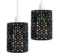 DC VOLTAGE 2 paralumi industriali in metallo a forma di tamburo, per lampade a sospensione da soffitto, per interni, facili da montare, per cucina, corridoi, soggiorno (nero, confezione da 2)