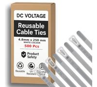 DC VOLTAGE 500 fascette riutilizzabili bianche, 250 mm x 4,8 mm, 25,4 cm, regolabili, in plastica, resistenti, rilasciabili, resistenti, in nylon, per casa, ufficio, garage e officina (4,8 x 250 mm