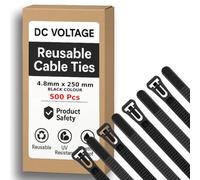 DC VOLTAGE 500 fascette riutilizzabili nere, 250 mm x 4,8 mm, 25,4 cm, regolabili, in plastica, resistenti, rilasciabili, resistenti, in nylon, per casa, ufficio, garage e officina (4,8 x 250 mm, nero