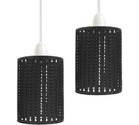 DC VOLTAGE Confezione da 2 paralumi a sospensione in metallo, a forma di tamburo, stile industriale, facili da montare, per interni, per cucina, soggiorno, corridoio (nero, confezione da 2)