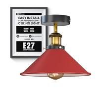 DC VOLTAGE Illuminazione a soffitto moderna a filo con tensione CC, luci a LED, lampada a sospensione semi-incassata, lampadario in metallo, paralume conico da 22 cm per ingresso (Rossa)
