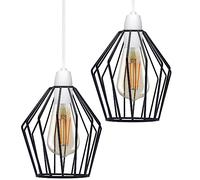 DC VOLTAGE Lampada a sospensione in metallo a forma di diamante da 20 cm - Gabbia per interni con piastra di riduzione per cucina, soggiorno, corridoio (Nero-Confezione da 2)