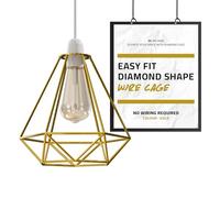 DC VOLTAGE Lampada a sospensione in metallo Gabbia per interni a forma di diamante da 20 cm con piastra di riduzione per cucina, soggiorno, camera da letto, corridoio (Oro)