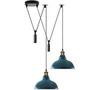 DC VOLTAGE Lampada a Sospensione Moderna a 2 Teste Con Paralume a Cupola In Metallo Blu Ciano Facile da Montare Cavo Regolabile da 29 cm Con Base E27 Ideale Per Ufficio Soggiorno Ristorante