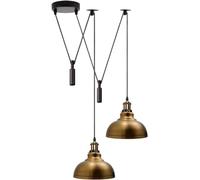 DC VOLTAGE Lampada a Sospensione Moderna a 2 Teste Con Paralume a Cupola In Metallo Ottone Giallo Facile da Montare Cavo Regolabile da 29 cm Con Base E27Ideale Per Ufficio Soggiorno Ristorante