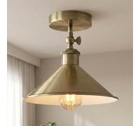 DC VOLTAGE Lampada da Soffitto Semi Incassata In Stile Vintage Base E27 Regolabile a 180 Gradi Con Attacco Per Lampadina Paralume a Forma di Cupola Nera Unica Illuminazione (Ottone verde)