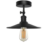 DC VOLTAGE Lampada da Soffitto Semi Incassata In Stile Vintage Base E27 Regolabile a 180 Gradi Con Attacco Per Lampadina Paralume a Forma di Cupola Nera Unica Illuminazione (Nero 24cm)