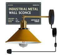 DC VOLTAGE Lampade da parete con spina moderna retrò con interruttore dimmer cavo spina da 4,5 m, Edison metallo oscillazione regolabile E27, applique da parete vintage (Giallo)