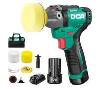 DCA Lucidatrice Auto a Batteria 12V, 75mm Mini Lucidatrice Rotorbitale Lucidatrice Senza Spazzole e 55mm Levigatrice, 2 Batterie da 2,0Ah, 2 Velocità 2800-8300 RPM per Lucidare, Cera e Pulire