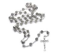 Dcaknri Fiori Rose Cattoliche Perle Collana Rosario per Donne Croce A Sospensione Long Chains Preghiera Religiosa Religiosa Regalo