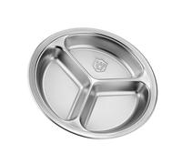 Dcaknri Piatto rotondo a 3 scomparti in acciaio inox per separare gli alimenti, salvaspazio, piatto da portata per cucina, accessori da pranzo, dormitorio, stoviglie con sezioni