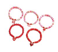 Dcaknri Set di 5 braccialetti impilabili a forma di cuore, diversi stili, comodi da indossare, regalo di San Valentino, regalo romantico, catena da polso impilabile con cuori