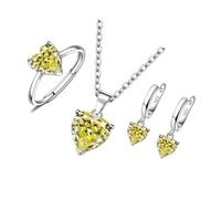 Dcaknri Set Of 3 Stylish Heart Shaped Cubic Zirconia Necklace Earrings Rings Jewelry Set Unique Gift For Fashion Forward Women Elegant Cubic Zirconia Necklace Earrings Ring Combo