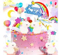 dcas 21 Pezzi Unicorno Cake Topper Kit, Nuvola Arcobaleno Palloncino Decorazioni, Decorazione per Torta di Compleanno Arcobaleno per Bambini, Adatto per Torte, Muffin, Feste di Compleanno