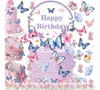 dcas 49 Pezzi Happy Birthday Cake Topper Per Torta Di Farfalla, Topper Per Torta Nuziale Con Farfalla, Decorazione Per Torta Per Feste a Tema Farfalla, DIY Farfalle decorative torta (Viola)