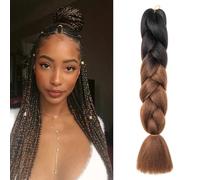 Dcbaboo Extension per Treccine Africane 60cm Kanekalon Extension Treccine Africane Capelli Finti per Treccia Capelli Sintetici 1 Ciocca Ombre Jumbo Braiding Hair, Nero & Marrone scuro