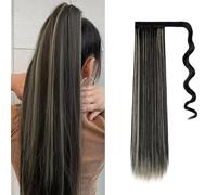 Dcbaboo Posticci per Capelli Coda Capelli Extension Lisci 55cm Coda Finta Capelli Sintetici Extension Coda di Cavallo Capelli Finti Clip Coda Dritti Lunghi Wrap Ponytail, Nero & Biondo Candido