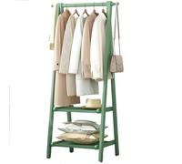 Dcbdx Pieghevole Appendiabiti in bambù con 2 Ripiano e 2 Ganci, Multifunzionale Guardaroba Scaffale Porta Abiti in Legno,Verde,66X40X160cm