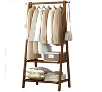 Dcbdx Pieghevole Appendiabiti in bambù con 2 Ripiano e 2 Ganci, Multifunzionale Guardaroba Scaffale Porta Abiti in Legno,Marrone,86X40X160cm