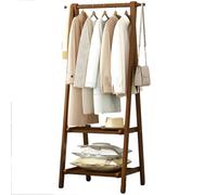 Dcbdx Pieghevole Appendiabiti in bambù con 2 Ripiano e 2 Ganci, Multifunzionale Guardaroba Scaffale Porta Abiti in Legno,Marrone,66X40X160cm