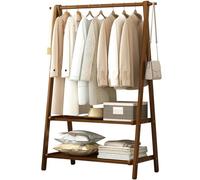 Dcbdx Pieghevole Appendiabiti in bambù con 2 Ripiano e 2 Ganci, Multifunzionale Guardaroba Scaffale Porta Abiti in Legno,Marrone,116X40X160cm