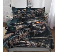 DCCCY 3D Dead Army Zombie Soldier Set Di Biancheria Da Letto Copri Piumino Anallergico in Microfibra 2 Pz Copripiumino Con Chiusura A Cerniera Set Per Adulti E Adolescenti Single(135x200cm)