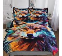 DCCCY Wolf Set Copripiumino 3D Stampa E Federa Coordinata Biancheria Da Letto 3 Pz, Set Copripiumone in Microfibra Morbida King(220x240cm)