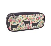 DCEHGEW Astuccio in pelle PU con stampa di mucche e bestiame, con apertura a scatto, con cerniera, per scuola, ufficio, viaggi, regalo personalizzato, Fiore Mostra Mangiare Mucche Bovini, One Size