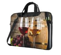 DCEHGEW Borsa a tracolla per computer portatile con stampa Art Red Wine Galsses & Grapes, protezione a tre strati, antiurto, borsa a tracolla per computer portatile, per uomo e donna, Nero , 14 inch