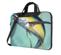 DCEHGEW Borsa a tracolla per computer portatile con stampa di pesci che saltano fuori dal mare, protezione a tre strati, antiurto, borsa a tracolla per laptop per uomo e donna, Nero , 14 inch