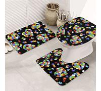 DCEHGEW Set di 3 tappetini da bagno con stampa a forma di cuore, per la consapevolezza dell'autismo, antiscivolo, per il bagno, tappetino da bagno, tappetino da bagno, tappetino da bagno, tappetino da
