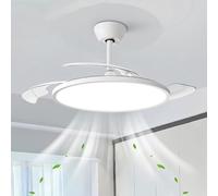 Dceinz LED Retrattile Ventilatore Da Soffitto Con Luce E Telecomando Silenzioso 6 Velocità Lampadario Ventilatore Reversibile Dimmerabili Grande Plafoniera Con Ventilatore Modern Smart-Bianco||105cm