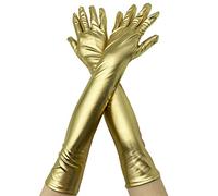 Dcfbkl Guanti da danza lunghi in pelle punk da danza prestazioni metallizzati skinny guanti in pelle sintetica da donna, Oro, Taglia unica