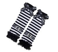 Dcfbkl Guanti senza dita da donna Y2K gotico punk a righe in pizzo con fiocco fibbie scaldamuscoli Oversleeve Anime Cosplay manica da polso Cosplay guanto Oversleeve