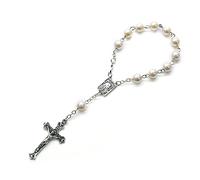 Dcfbkl Rosario da dito con perle da 8 mm, per battesimo, piccolo rosario con croci, per comunione, battesimo, festa di nozze, rosario da dito, Misura unica, come descritto