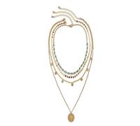 Dcfywl731 Collana a strati per le donne collane lunghe collane girocollo in oro Delicato collegamento a disco d'acqua moneta girocollo turchese collana con perline a strati Y collana per donne ragazze