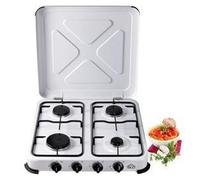DCG Fornello a Gas 4 Fuochi con Coperchio da Campeggio Larghezza 55 cm colore Bianco - EKP2427