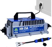 DCHOUSE 36V 25A caricabatteria al litio, Caricabatteria rapida 900W, Efficienza di carica ≥ 93%, IP65 impermeabile anti-caduta con soffia di raffreddamento, Adatto per 36V Golf Cart, Motore Trolling